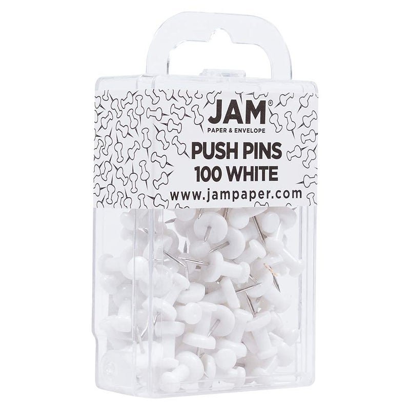 JAM PAPER Colorful Push Pins - White PushPins - 100/Pack - Image 2